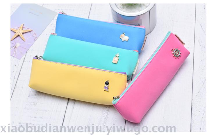 Creative and simple primary and secondary school students wave point girl PU pen bag boys and girls cute little fresh Korean stationery wholesale Creative and simple primary and secondary school students wave point girl PU pen bag boys and girls cute little fresh Korean stationery wholesale