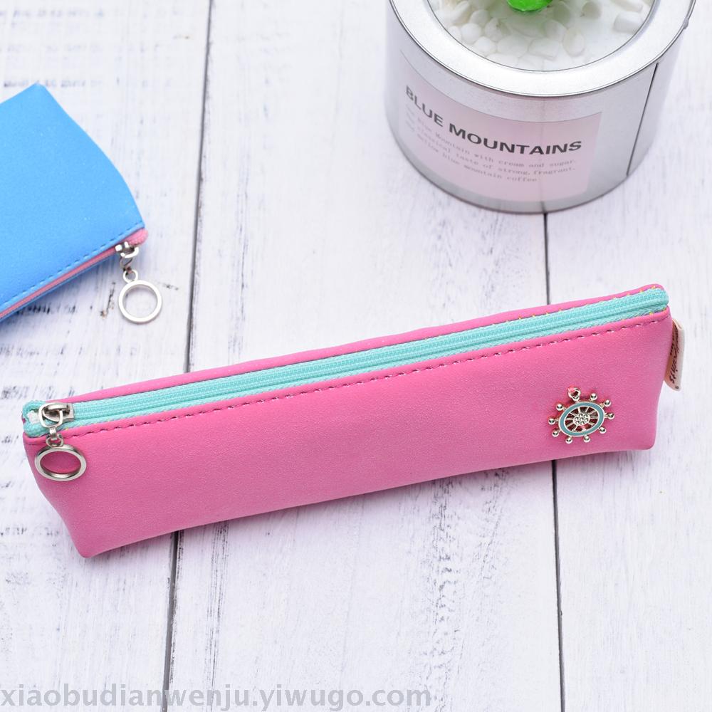 Creative and simple primary and secondary school students wave point girl PU pen bag boys and girls cute little fresh Korean stationery wholesale