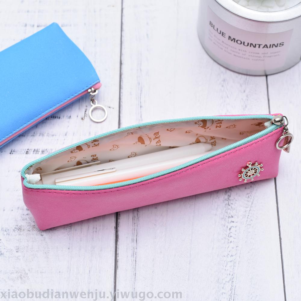 Creative and simple primary and secondary school students wave point girl PU pen bag boys and girls cute little fresh Korean stationery wholesale