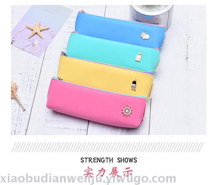 Creative and simple primary and secondary school students wave point girl PU pen bag boys and girls cute little fresh Korean stationery wholesale Creative and simple primary and secondary school students wave point girl PU pen bag boys and girls cute little fresh Korean stationery wholesale