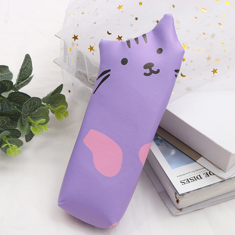 Korean edition PU cartoon high-capacity pen bag creative cat and dog style students small fresh stationery make up small change collection bag