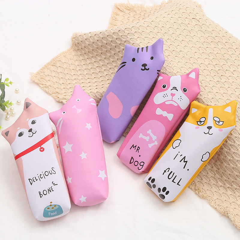 Korean edition PU cartoon high-capacity pen bag creative cat and dog style students small fresh stationery make up small change collection bag Korean edition PU cartoon high-capacity pen bag creative cat and dog style students small fresh stationery make up small change collection bag