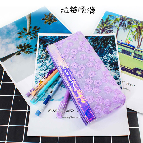 Jinshang Japanese Series Pen bag 6427 Large capacity primary and secondary school students PVC pen bag features beautiful grain
