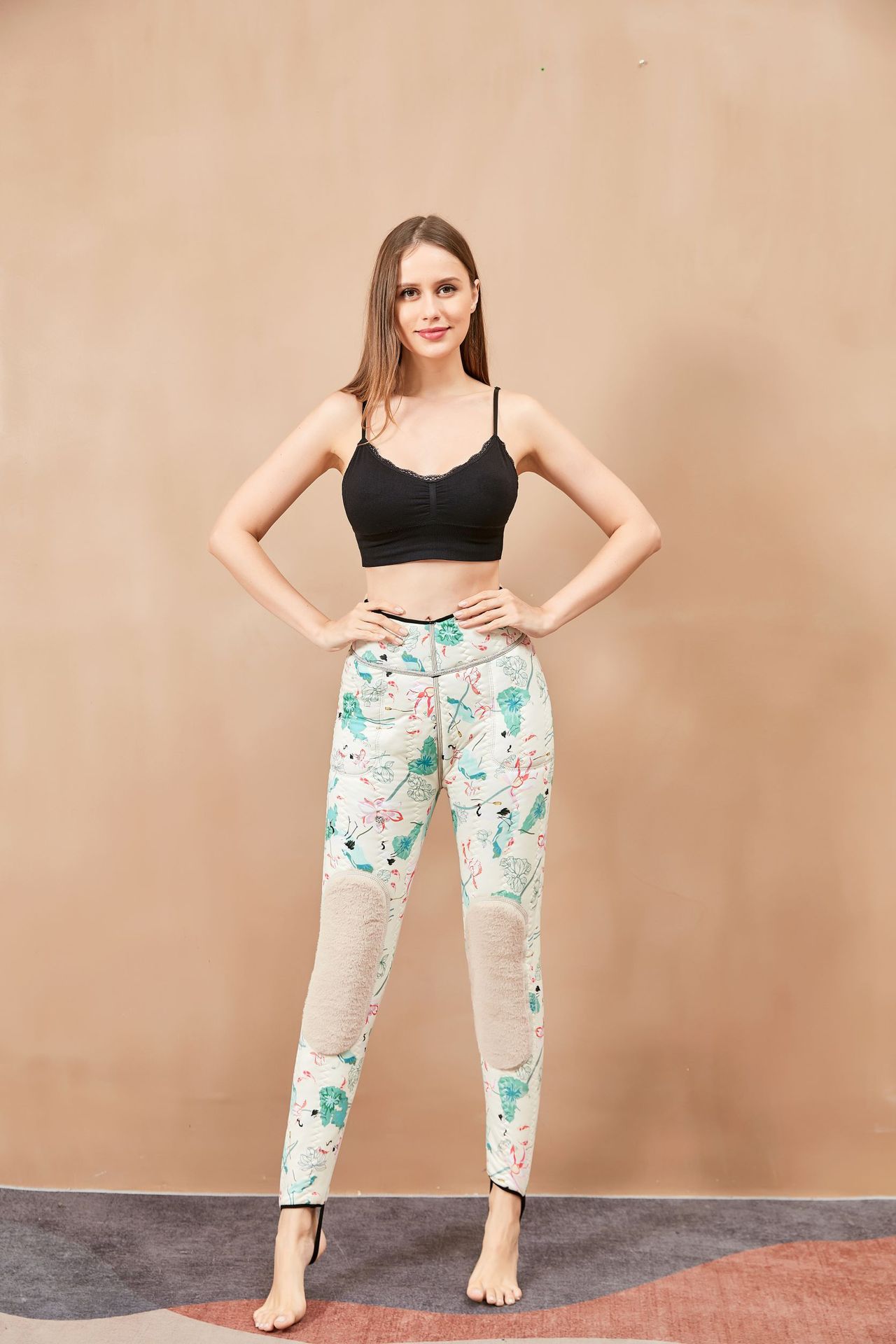 One-Piece Slim-Fit High Waist Kneecap Warm-Keeping Pants Pocket Graphene Silk Outer Wear Fleece-Lined Thick Leggings Women's Pants