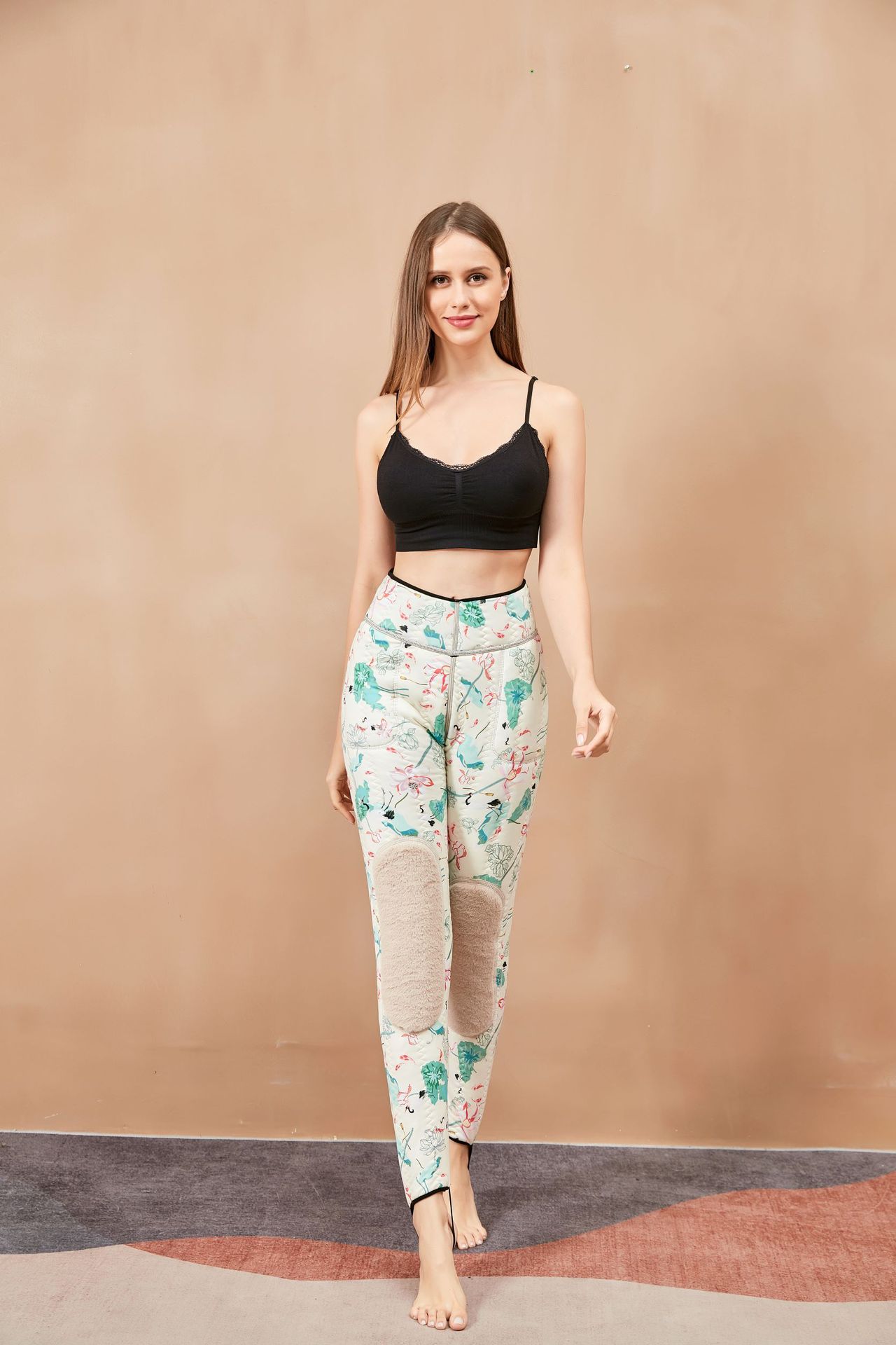 New Large Size Silk Outer Wear Velvet Padded Leggings Women's Warm Kneecap High Waist One-Piece Trousers Graphene Cotton Pants