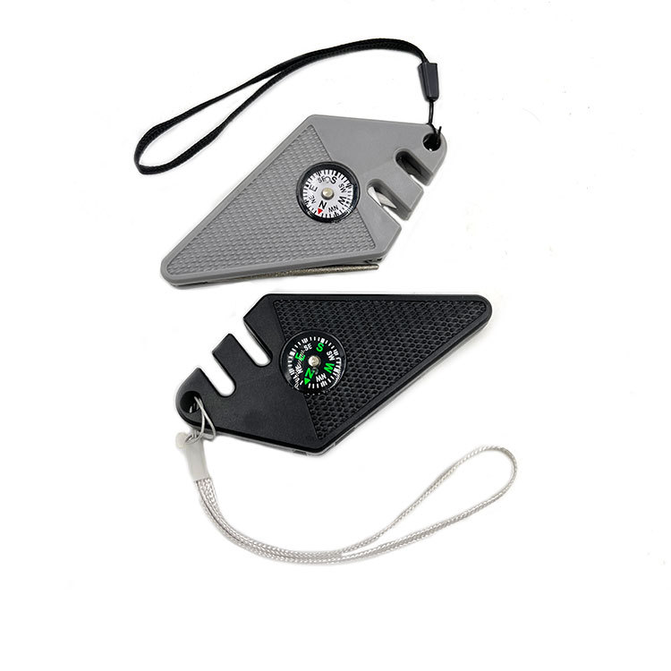 Compass Tungsten Steel Outdoor Sharpener Factory New Fishhook Polished Diamond Rod 6-in-1 Multifunctional Survival Whistle