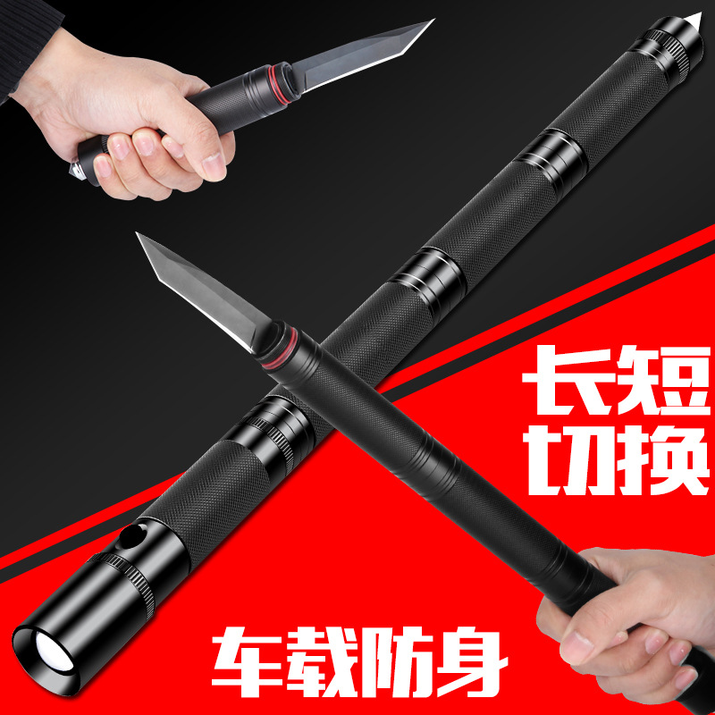Led Strong Light Self-Defense Flashlight Outdoor Multi-Functional Self-Defense Weapon Stick Knife Wild Survival Whistle Firestone
