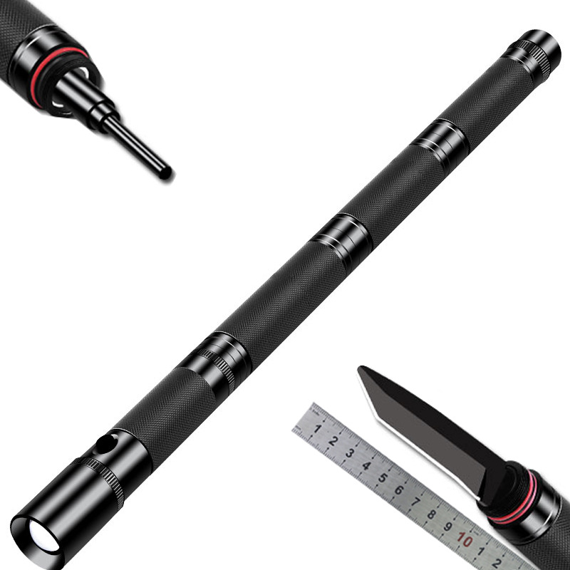 Led Strong Light Self-Defense Flashlight Outdoor Multi-Functional Self-Defense Weapon Stick Knife Wild Survival Whistle Firestone
