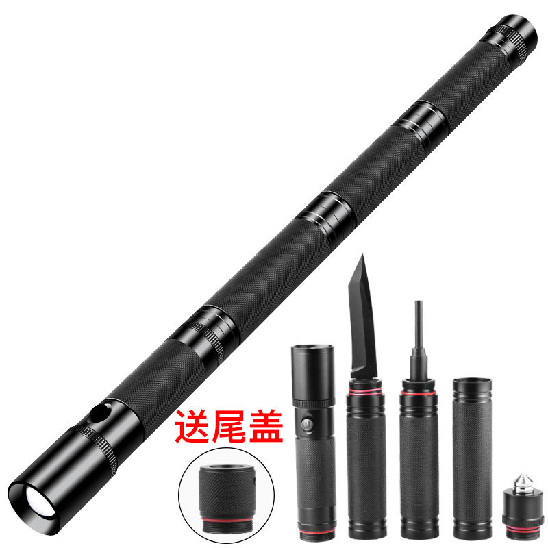 Led Strong Light Self-Defense Flashlight Outdoor Multi-Functional Self-Defense Weapon Stick Knife Wild Survival Whistle Firestone