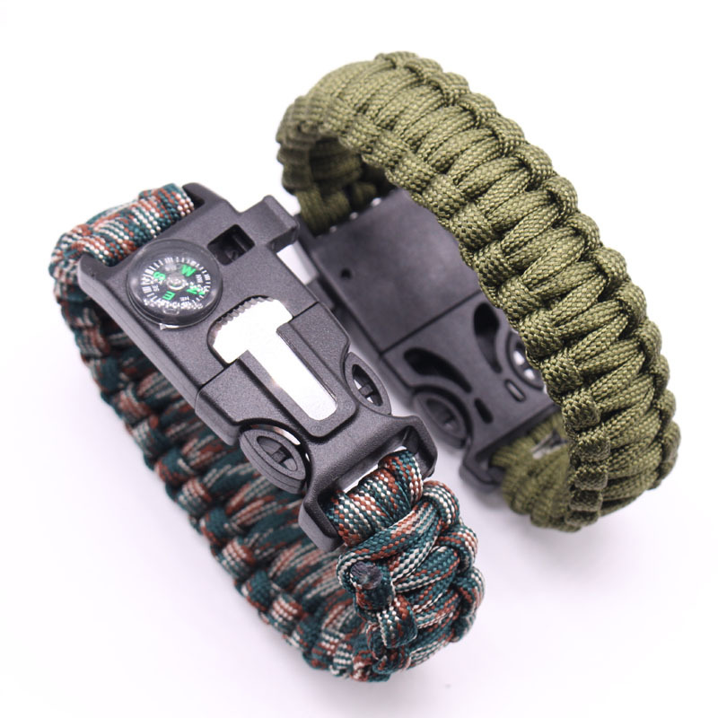 Wholesale Outdoor Equipment Escape Mountaineering Carrying Strap Seven-Core Parachute Cord with Whistle Survival Firestone Woven Bracelet