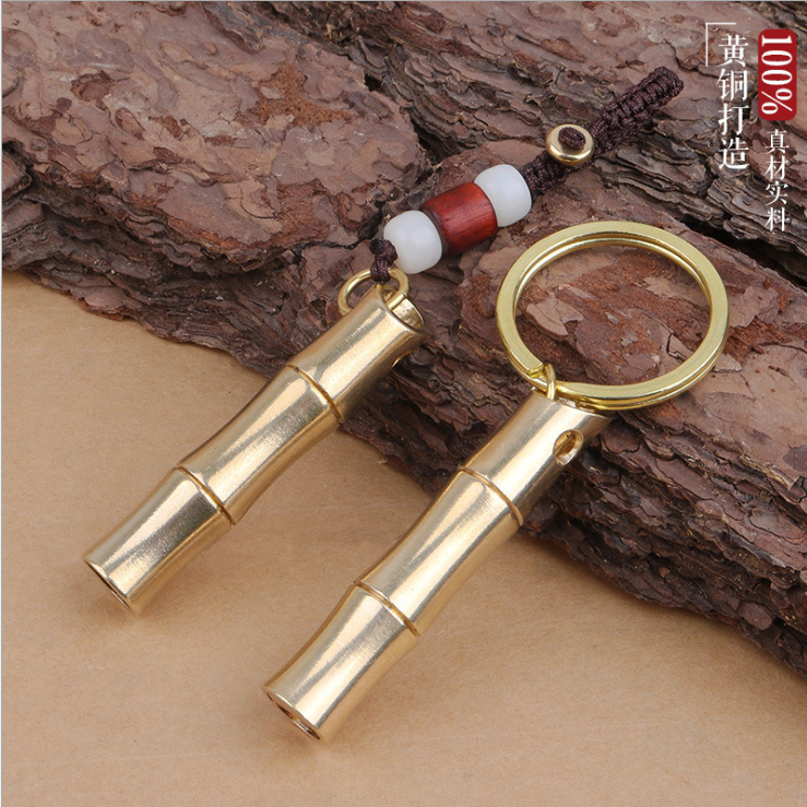 Bamboo Whistle Pendant Female Brass Whistle Car Key Ring Pendant Male Trendy Outdoor Survival Whistle Whistle Personality Gift
