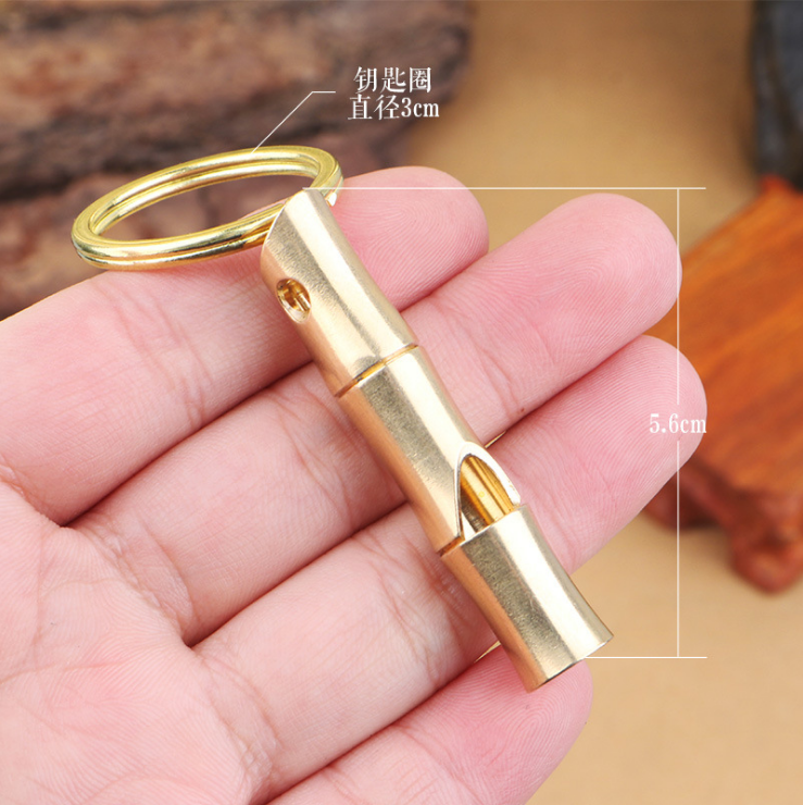 Bamboo Whistle Pendant Female Brass Whistle Car Key Ring Pendant Male Trendy Outdoor Survival Whistle Whistle Personality Gift