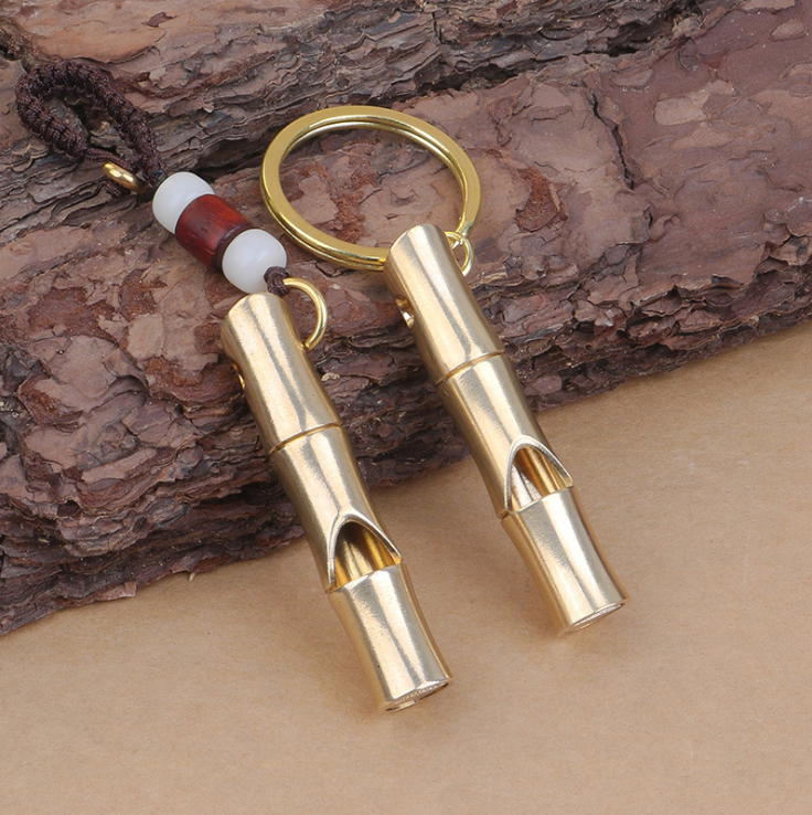 Bamboo Whistle Pendant Female Brass Whistle Car Key Ring Pendant Male Trendy Outdoor Survival Whistle Whistle Personality Gift