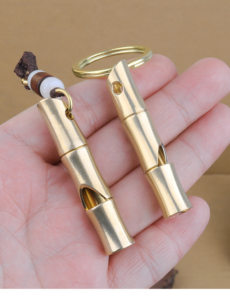 Bamboo Whistle Pendant Female Brass Whistle Car Key Ring Pendant Male Trendy Outdoor Survival Whistle Whistle Personality Gift