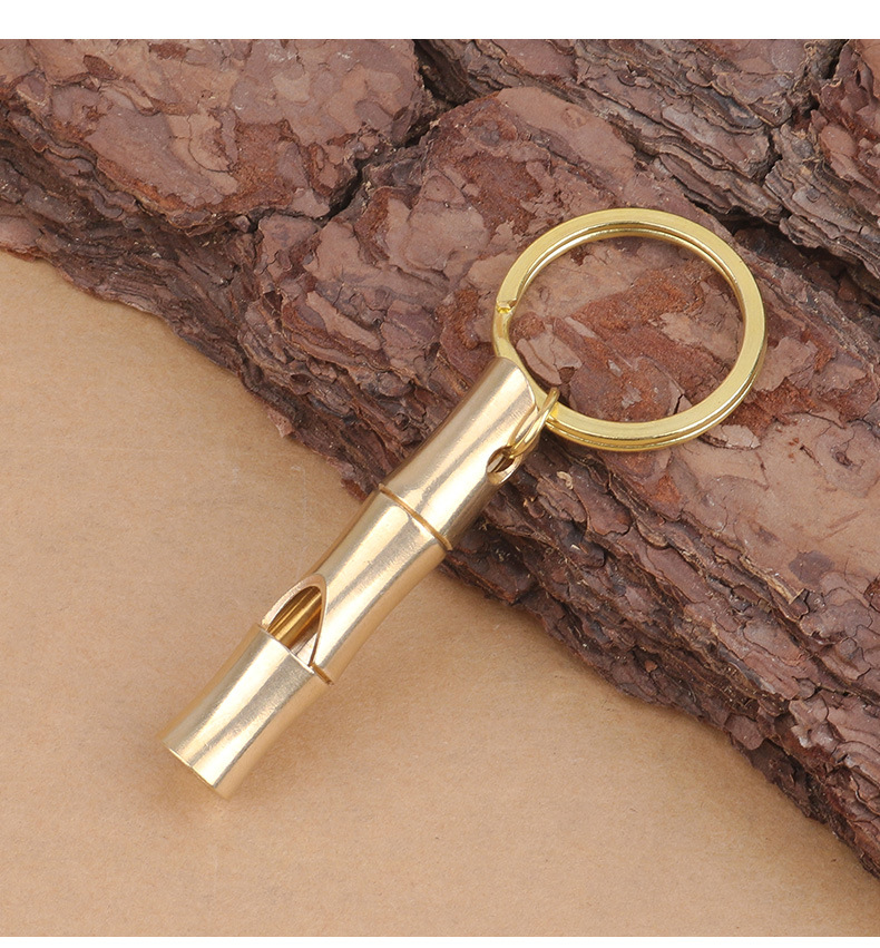 Bamboo Whistle Pendant Female Brass Whistle Car Key Ring Pendant Male Trendy Outdoor Survival Whistle Whistle Personality Gift