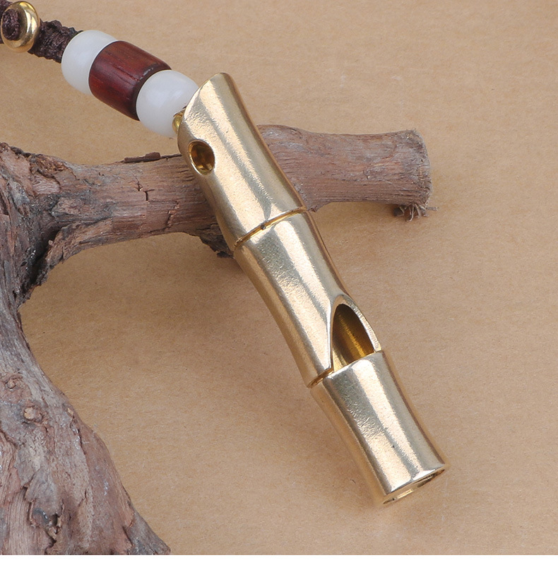 Bamboo Whistle Pendant Female Brass Whistle Car Key Ring Pendant Male Trendy Outdoor Survival Whistle Whistle Personality Gift