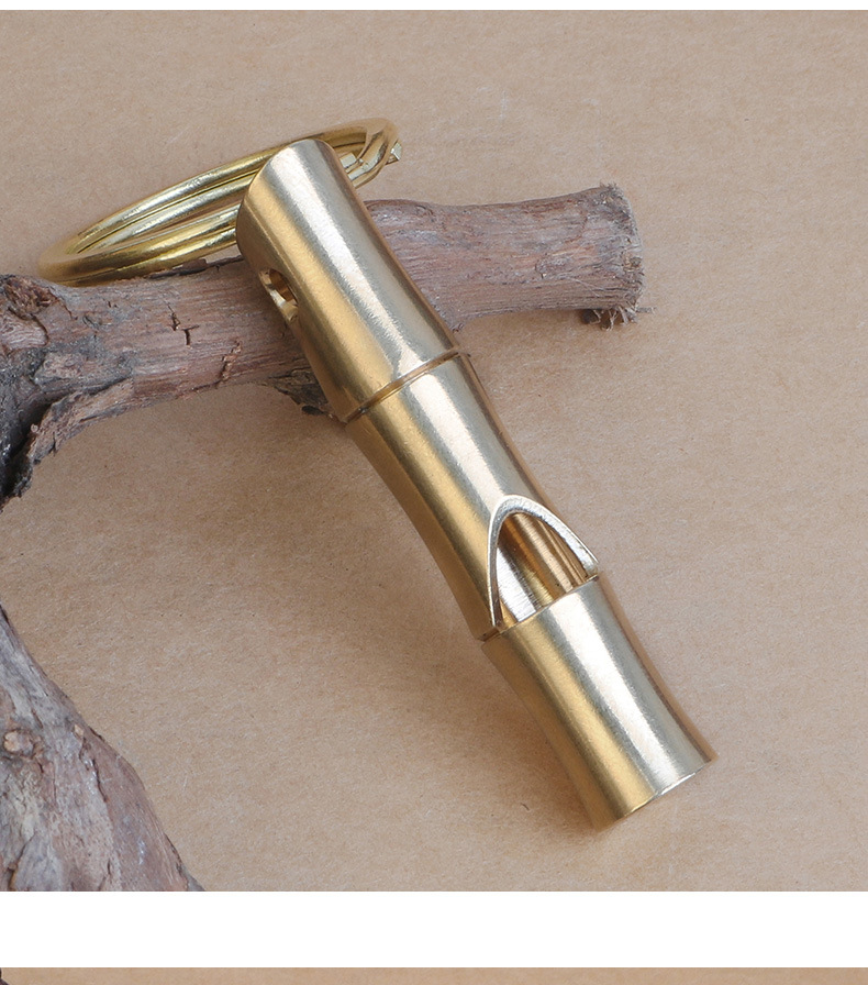 Bamboo Whistle Pendant Female Brass Whistle Car Key Ring Pendant Male Trendy Outdoor Survival Whistle Whistle Personality Gift