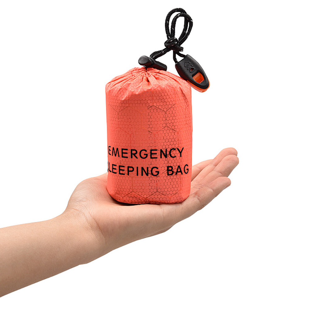 Wholesale Whistle Buggy Bag Can Carry Small round Outer Bag PE Aluminum Film Sleeping Bag Carrying Case Emergency Survival Blanket Drawstring Bag