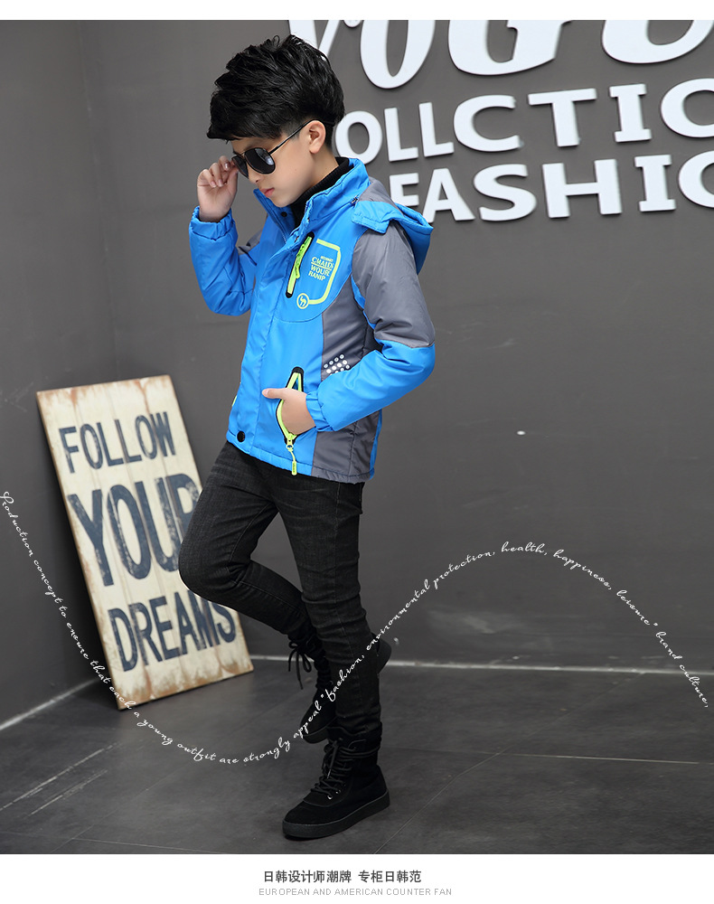 Winter Korean Style Boy's Jacket Medium and Large Children Thickened Fleece Hooded Coat Outdoor Mountaineering Clothing Factory Wholesale Winter Korean Style Boy's Jacket Medium and Large Children Thickened Fleece Hooded Coat Outdoor Mountaineering Clothing Factory Wholesale