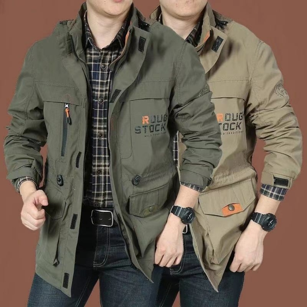 Outdoor Casual Spring and Autumn Thin Men's Assault Jacket Workwear Cotton Coat Men's Trench Coat Mid-Length Large Size Jacket Men's Jacket Outdoor Casual Spring and Autumn Thin Men's Assault Jacket Workwear Cotton Coat Men's Trench Coat Mid-Length Large Size Jacket Men's Jacket
