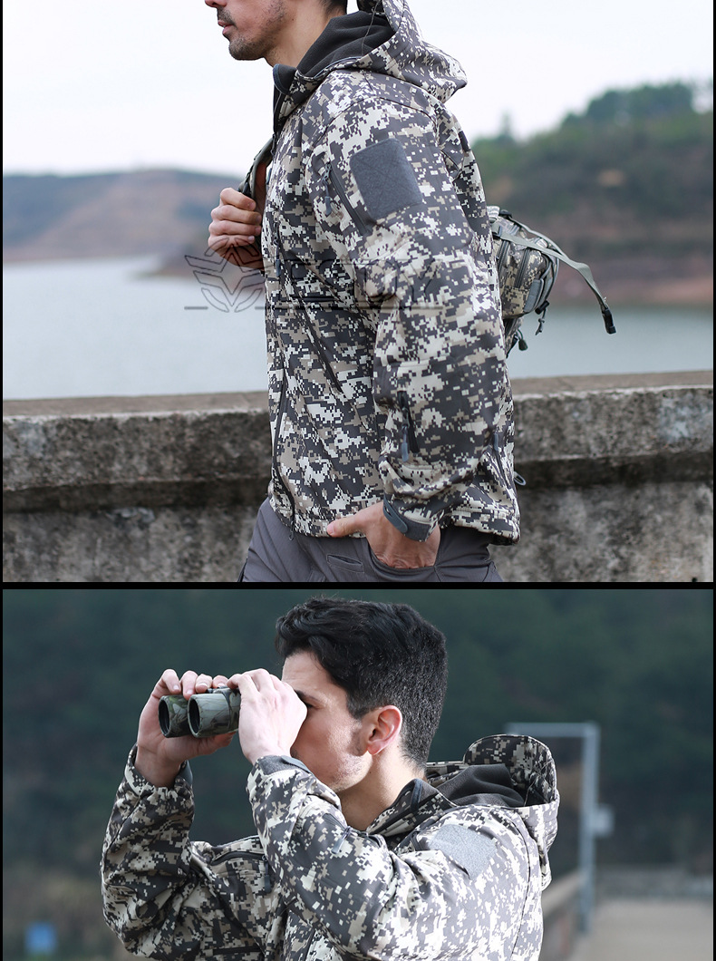 Shark Skin Soft Shell Outdoor Shell Jacket Men's Camouflage Sports Biking Mountain Climbing Ski Suit Men's Shell Jacket Shark Skin Soft Shell Outdoor Shell Jacket Men's Camouflage Sports Biking Mountain Climbing Ski Suit Men's Shell Jacket