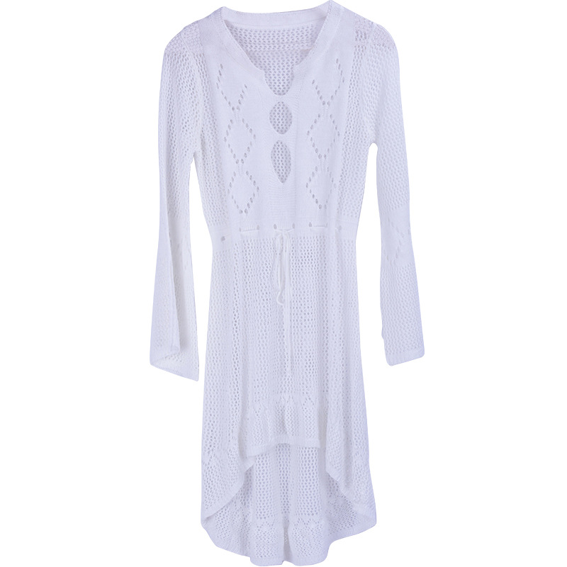 New Hollow Knitted Dress Bell Sleeve Beach Jacket Sexy Bikini Cover SunProof Clothing Swimsuit Outdoor