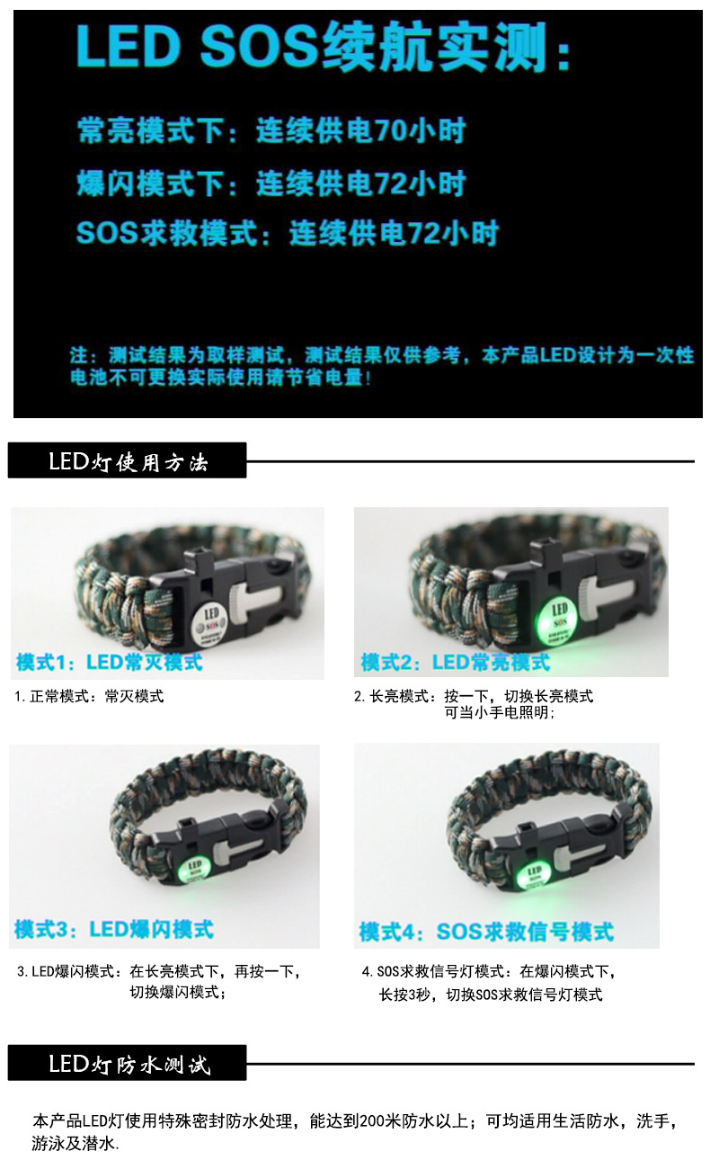 Outdoor Equipment Parachute Cord Woven Multifunctional Survival Bracelet Parachute Cord Survival Compass Bracelet in Stock Wholesale