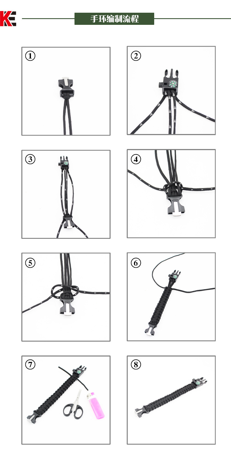 Outdoor Equipment Parachute Cord Woven Multifunctional Survival Bracelet Parachute Cord Survival Compass Bracelet in Stock Wholesale