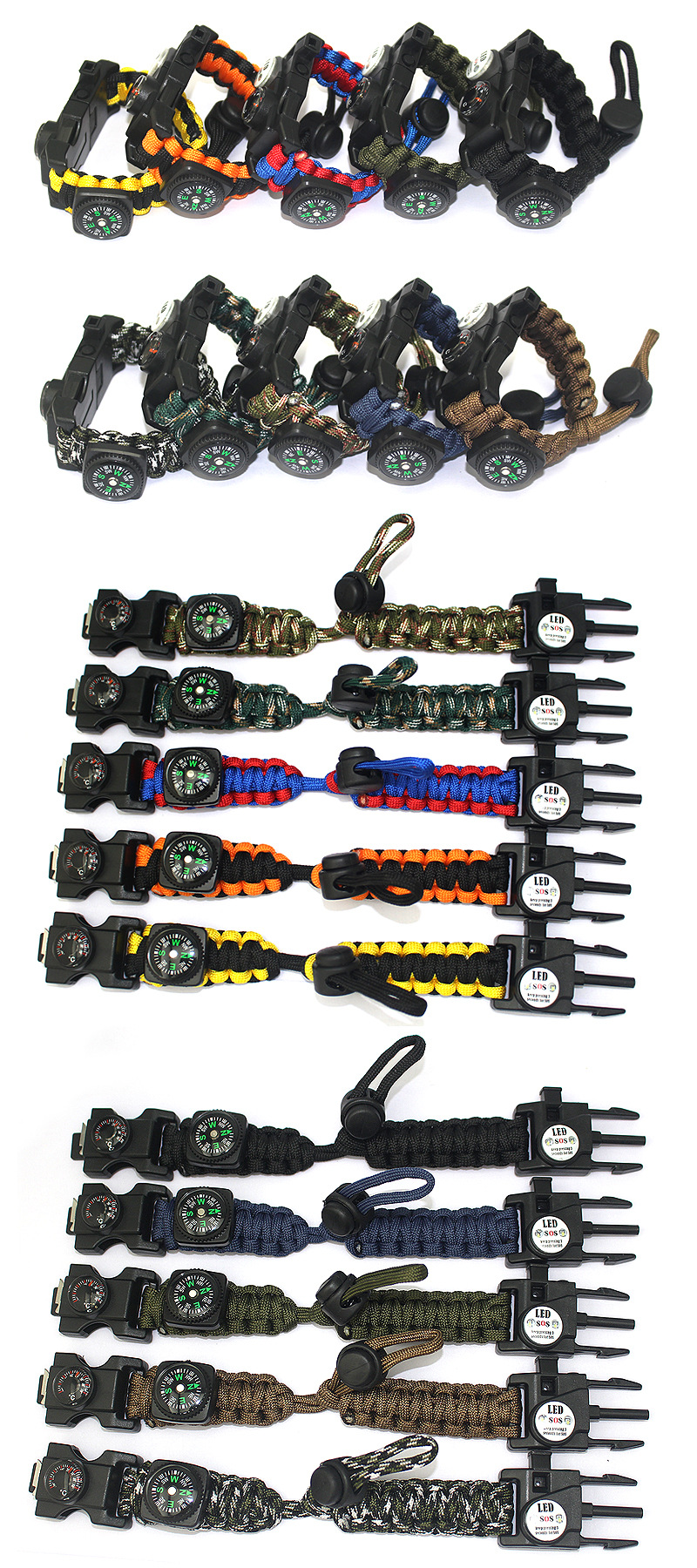 Outdoor Equipment Parachute Cord Woven Multifunctional Survival Bracelet Parachute Cord Survival Compass Bracelet in Stock Wholesale