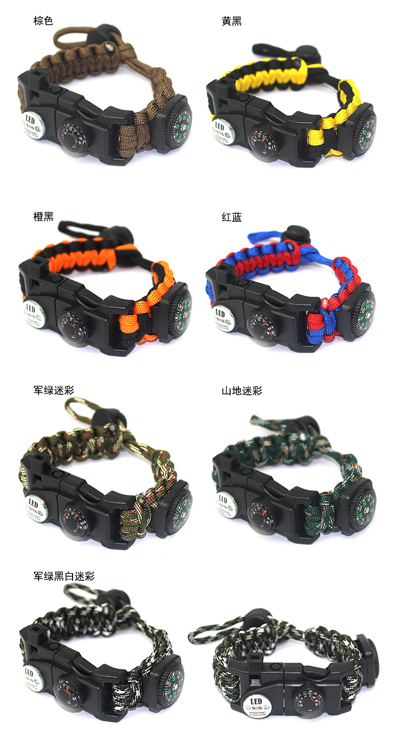 Outdoor Equipment Parachute Cord Woven Multifunctional Survival Bracelet Parachute Cord Survival Compass Bracelet in Stock Wholesale
