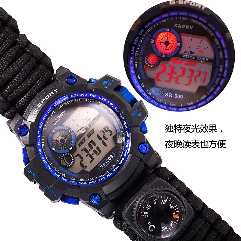 Parachute Cord Waterproof Watch Multifunctional Outdoor Survival Paracord Bracelet Adjustable Outdoor Camping Adventure Bracelet