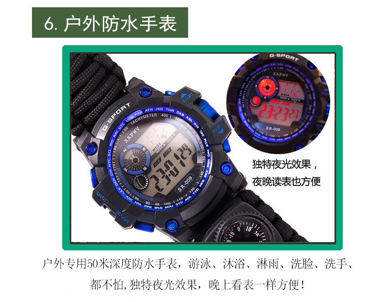 Parachute Cord Waterproof Watch Multifunctional Outdoor Survival Paracord Bracelet Adjustable Outdoor Camping Adventure Bracelet