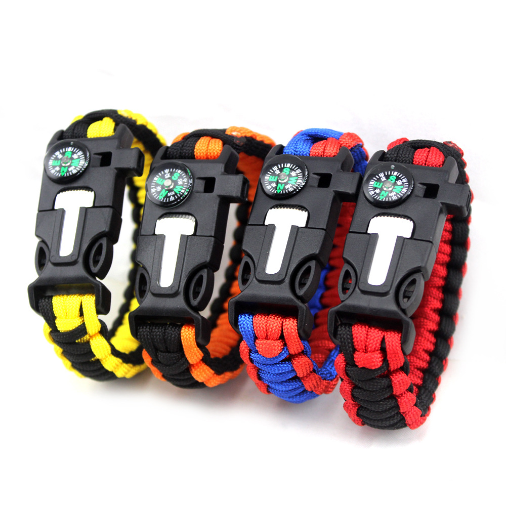 Camping Survival Carrying Strap Parachute Cord Bracelet Outdoor Multifunctional Compass Firestone Handmade Braided Survival Bracelet
