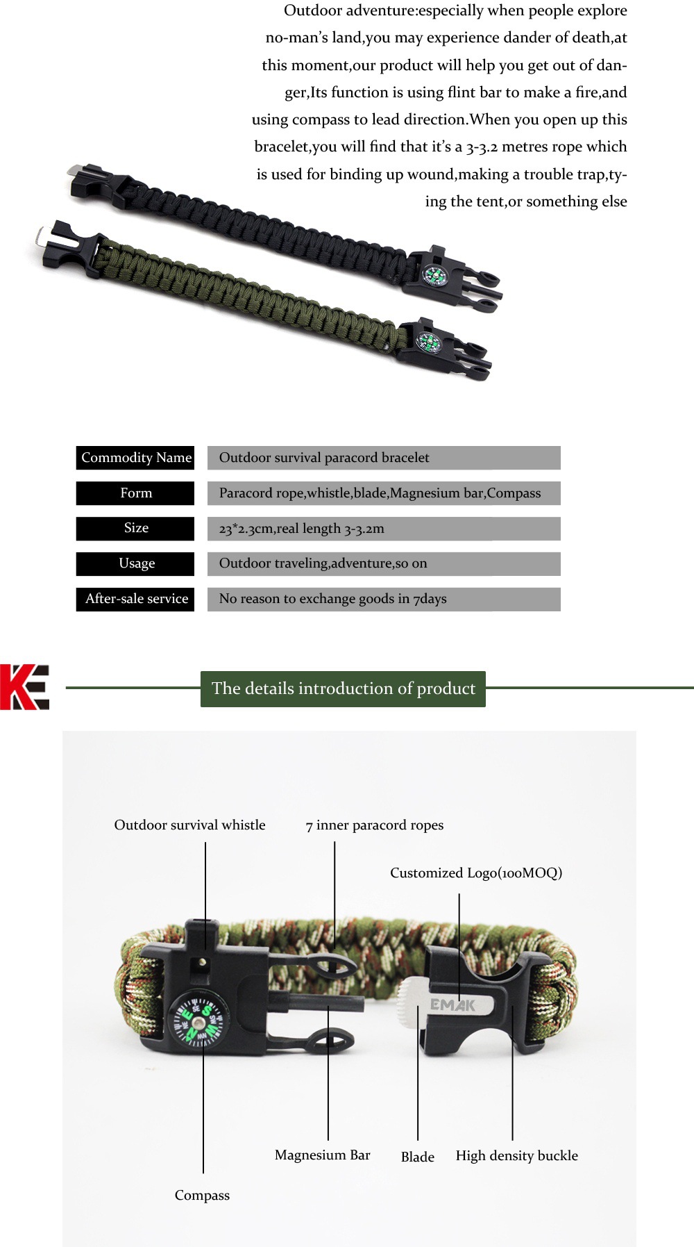 Camping Survival Carrying Strap Parachute Cord Bracelet Outdoor Multifunctional Compass Firestone Handmade Braided Survival Bracelet Camping Survival Carrying Strap Parachute Cord Bracelet Outdoor Multifunctional Compass Firestone Handmade Braided Survival Bracelet