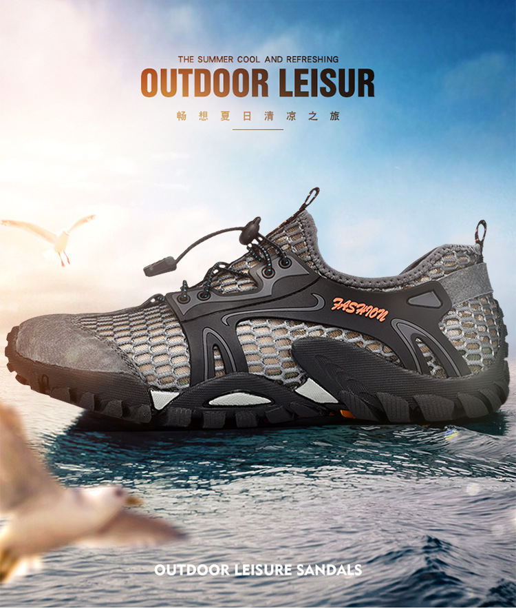 Men's Shoes Summer Breathable Mesh Hiking Shoes Fashion Wading Shoes Stitching Mesh Casual Travel Shoes Outdoor Stream Trekking Shoes