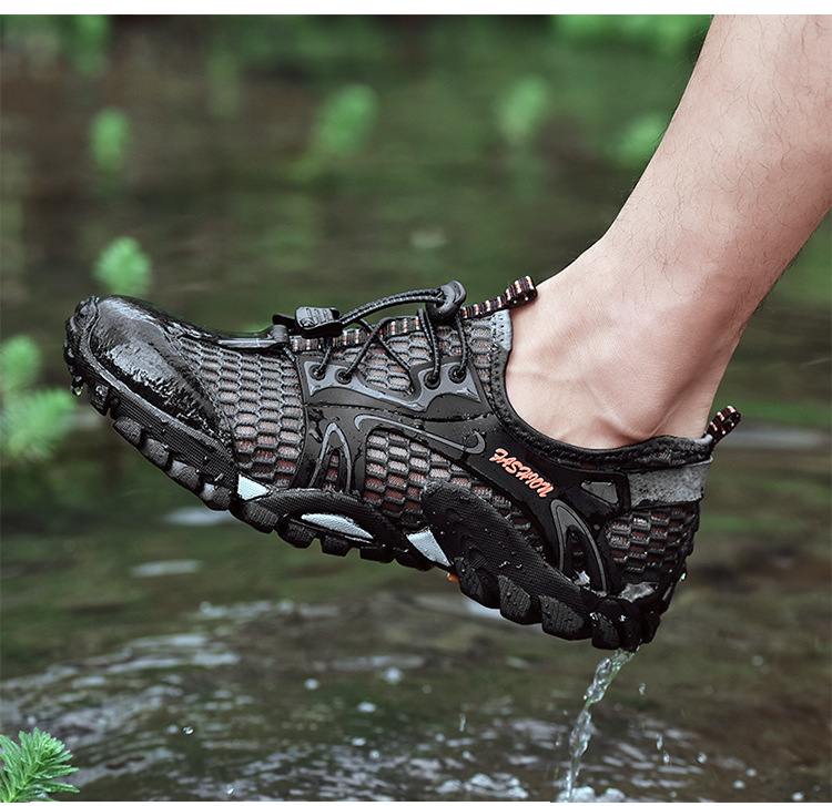 Men's Shoes Summer Breathable Mesh Hiking Shoes Fashion Wading Shoes Stitching Mesh Casual Travel Shoes Outdoor Stream Trekking Shoes