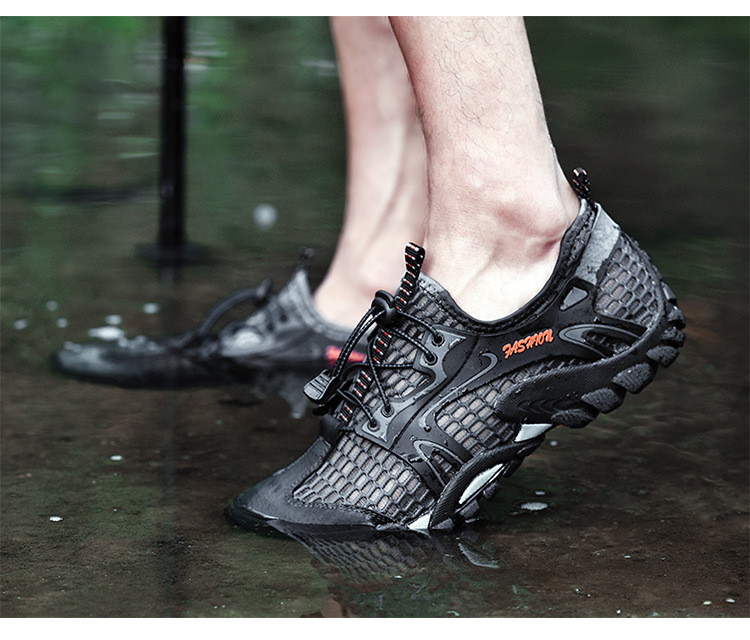 Men's Shoes Summer Breathable Mesh Hiking Shoes Fashion Wading Shoes Stitching Mesh Casual Travel Shoes Outdoor Stream Trekking Shoes
