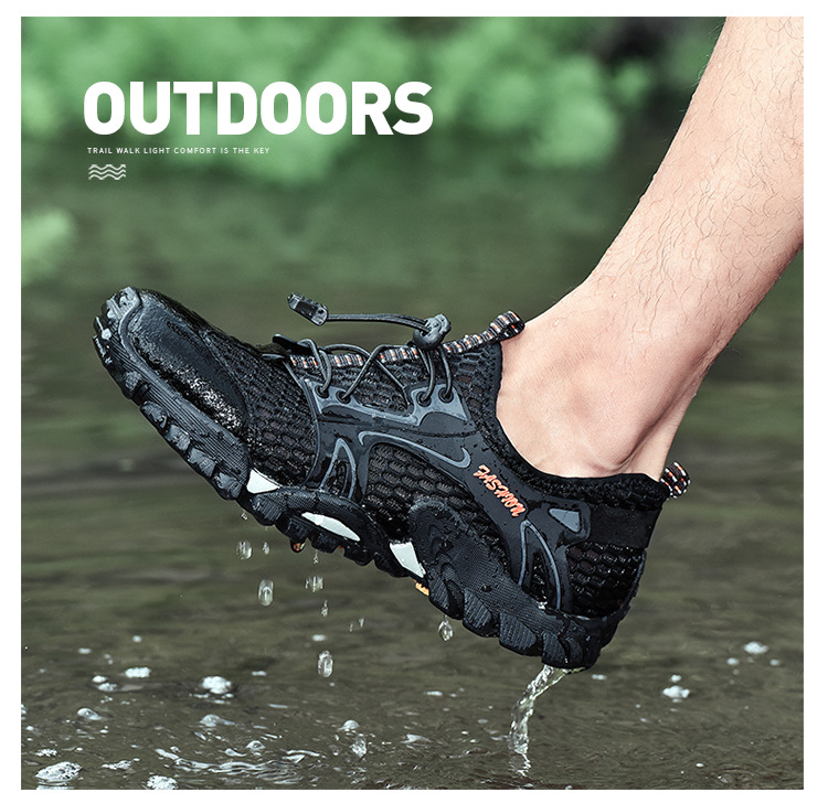 Men's Shoes Summer Breathable Mesh Hiking Shoes Fashion Wading Shoes Stitching Mesh Casual Travel Shoes Outdoor Stream Trekking Shoes