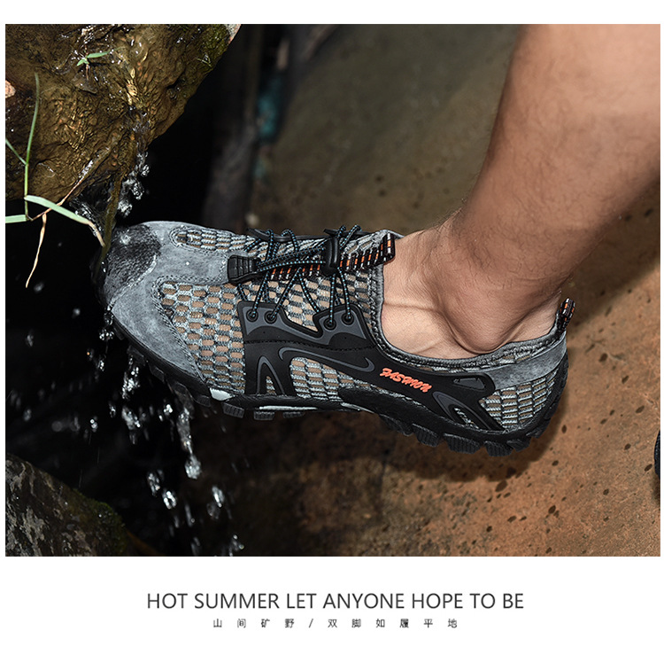 Men's Shoes Summer Breathable Mesh Hiking Shoes Fashion Wading Shoes Stitching Mesh Casual Travel Shoes Outdoor Stream Trekking Shoes