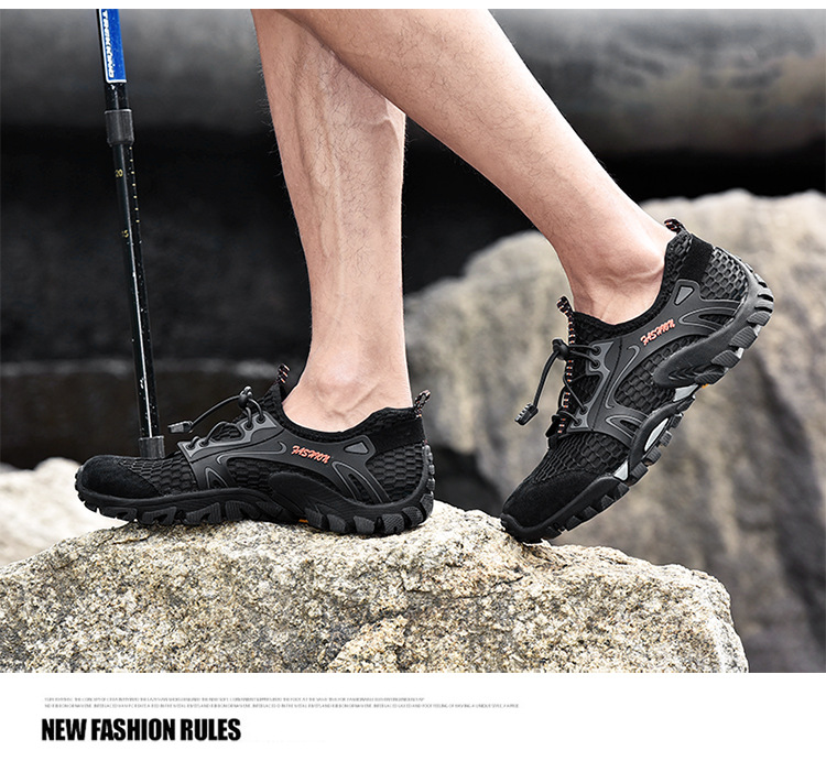 Men's Shoes Summer Breathable Mesh Hiking Shoes Fashion Wading Shoes Stitching Mesh Casual Travel Shoes Outdoor Stream Trekking Shoes
