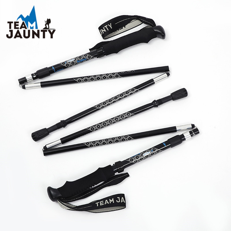 Cross-Border Matching New Aluminum Alloy Five-Section Folding Damping Trekking Pole Inner Lock Telescopic Folding Walking Stick Crutch