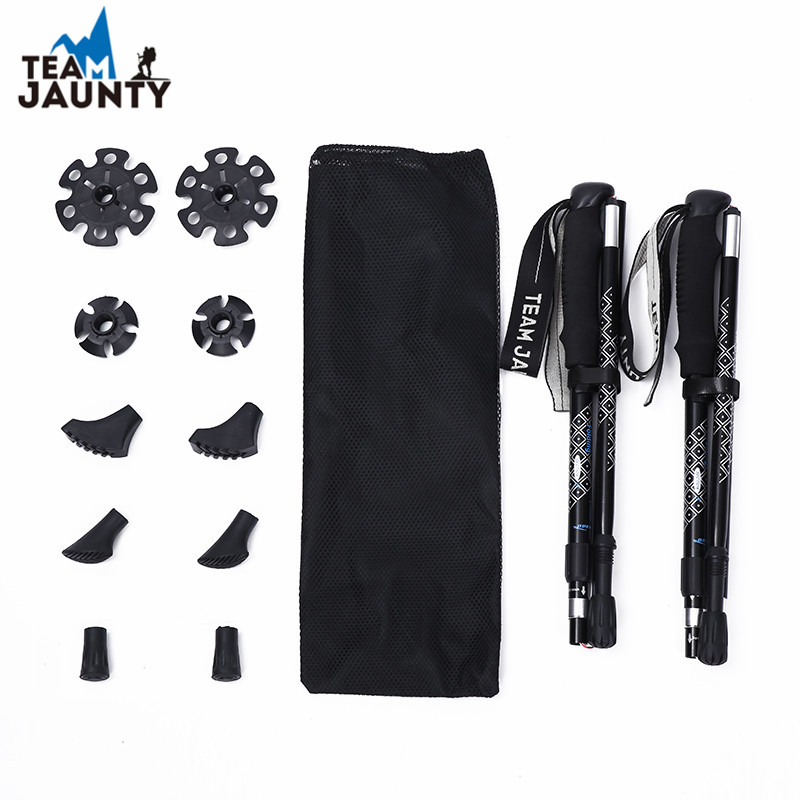 Cross-Border Matching New Aluminum Alloy Five-Section Folding Damping Trekking Pole Inner Lock Telescopic Folding Walking Stick Crutch