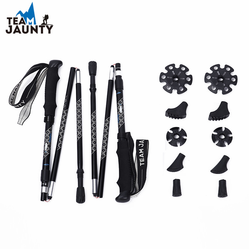 Cross-Border Matching New Aluminum Alloy Five-Section Folding Damping Trekking Pole Inner Lock Telescopic Folding Walking Stick Crutch