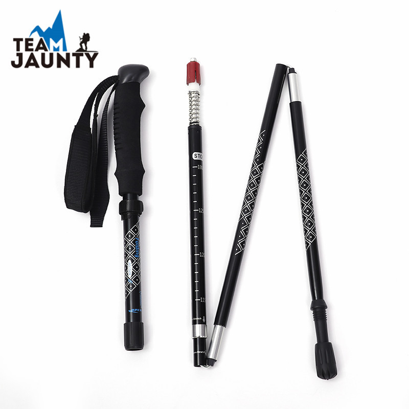 Cross-Border Matching New Aluminum Alloy Five-Section Folding Damping Trekking Pole Inner Lock Telescopic Folding Walking Stick Crutch