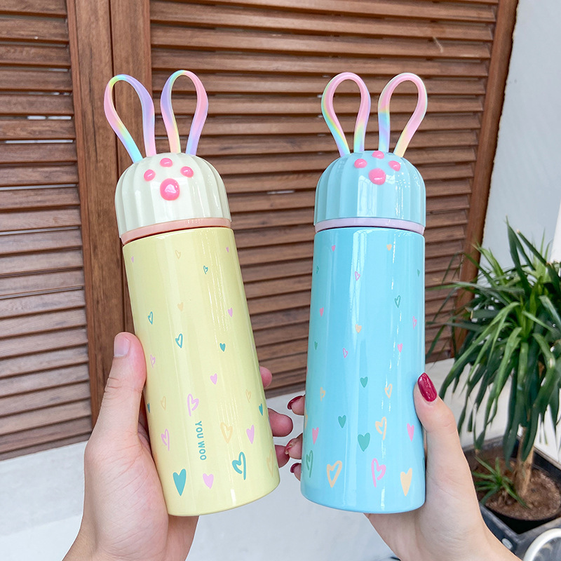 New Rope Holding Rabbit Ear Thermos Cup Portable Outdoor Carry-on Cup Men and Women Sports Cup Couple Drinking Water Cup Wholesale