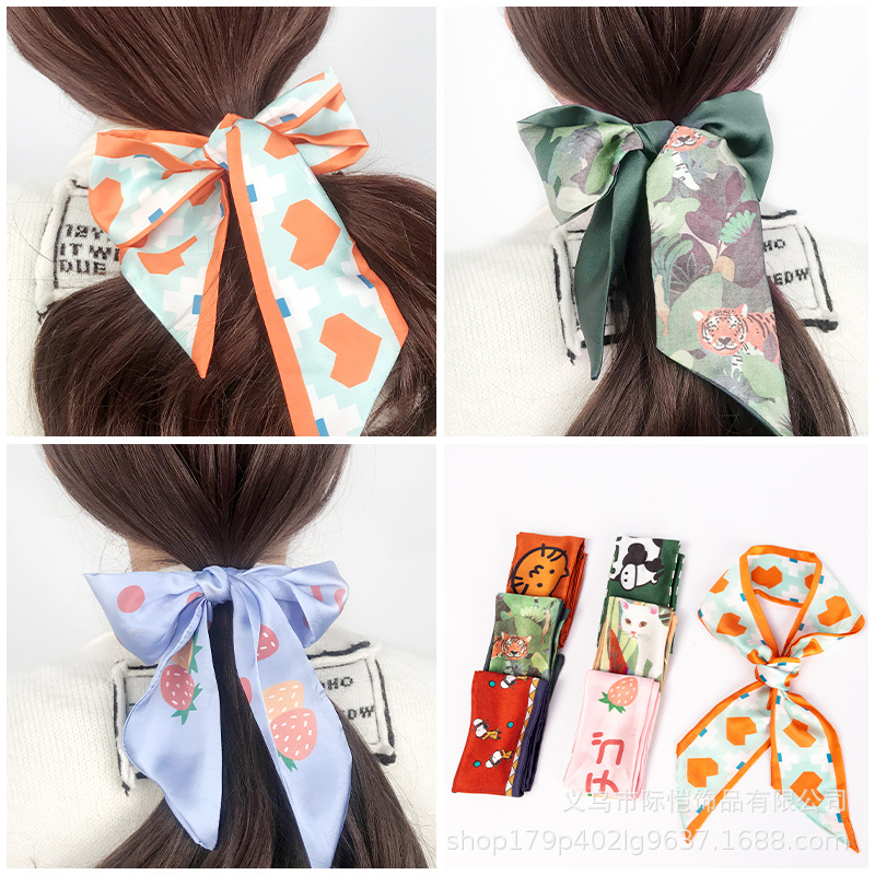 Trendy Cross-Border Ribbon Undead Robin Emulation Silk Scarf Hair Band Fashionable Women&#039;s Hair Tie All-Match Arm Bag Ribbon