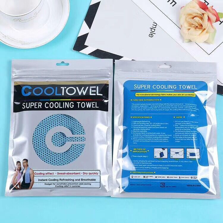 Summer Ice-Cold Towel Outdoor Quick-Drying Sports Two-Color Frozen Towels Cold Sense Sports Towel English Bag Packaging Wholesale