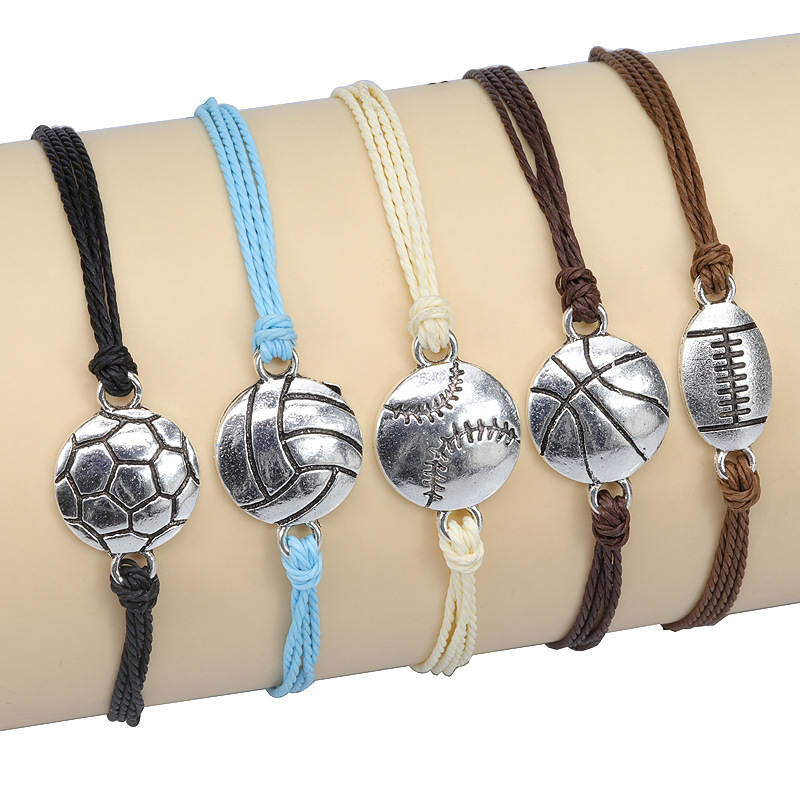 Europe and America Cross Border Hot Sale New Football Bracelet Waterproof Wax Line Woven Volleyball Baseball Rugby Basketball Bracelet