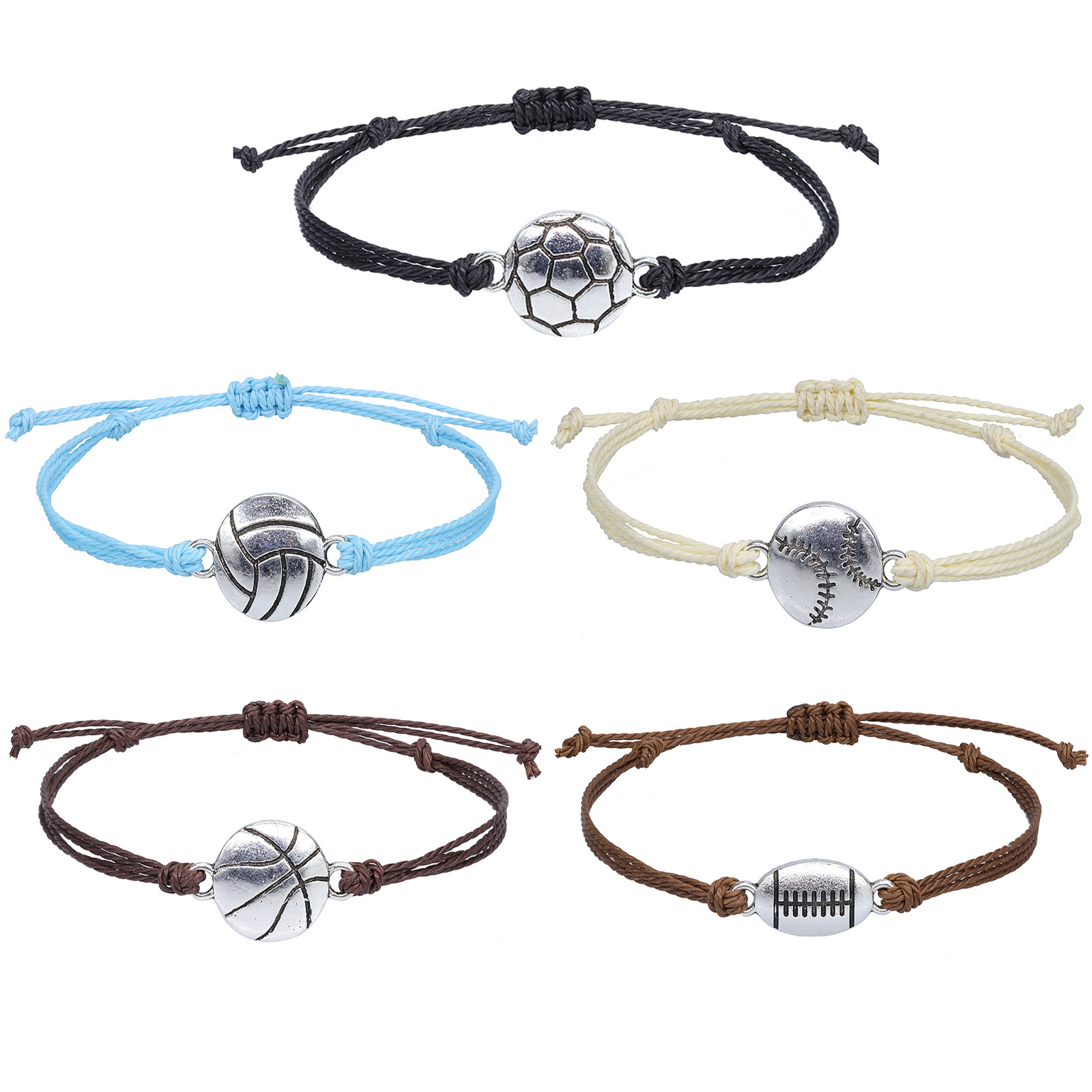 Europe and America Cross Border Hot Sale New Football Bracelet Waterproof Wax Line Woven Volleyball Baseball Rugby Basketball Bracelet