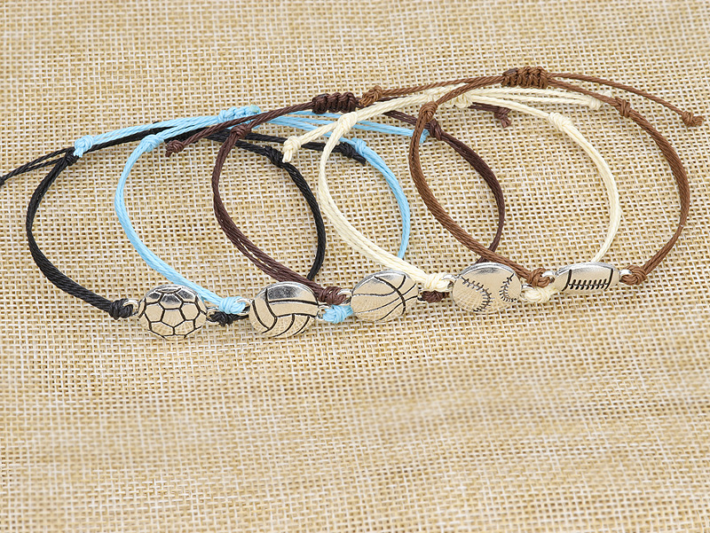 Europe and America Cross Border Hot Sale New Football Bracelet Waterproof Wax Line Woven Volleyball Baseball Rugby Basketball Bracelet